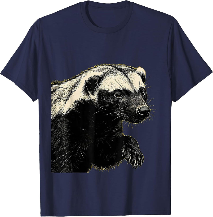 Honey Badger Stencil Graphic Funny Animal Lover Humor T-Shirt - Navy Blue