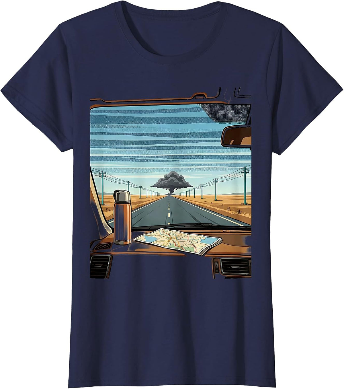 Women's Storm Chaser Wide Plains Tornado Chaser Meteorology T-Shirt - Navy Blue