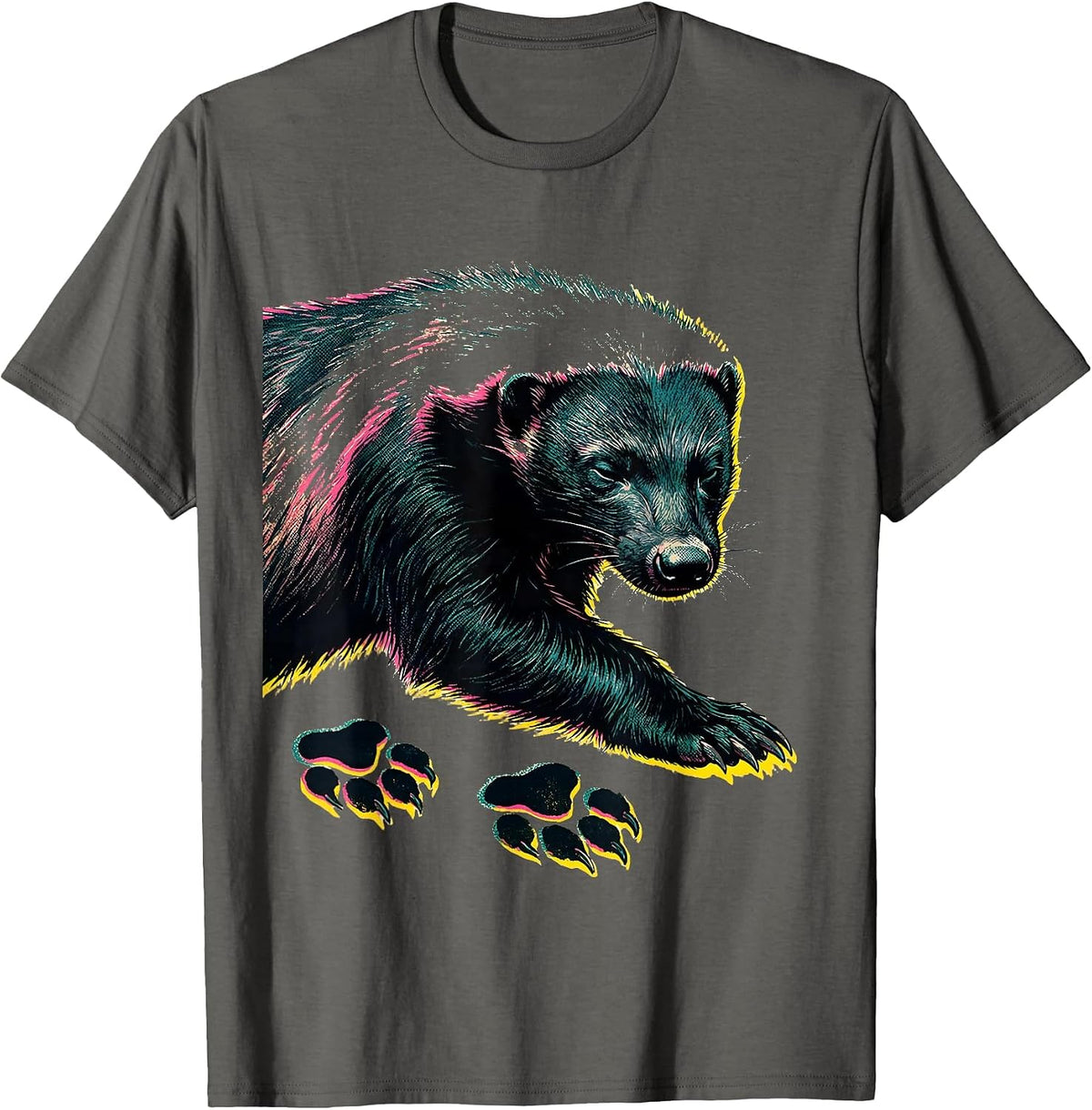 Honey Badger Risograph Animal Humor Meme Lover T-Shirt - Asphalt Grey