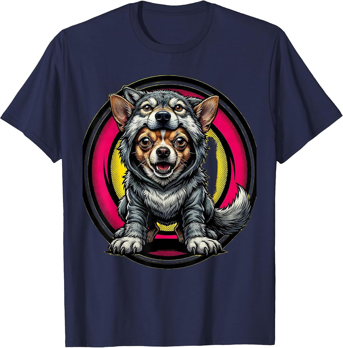 Chihuahua Dressed as Giant Wolf Funny Dog T-Shirt - Navy Blue