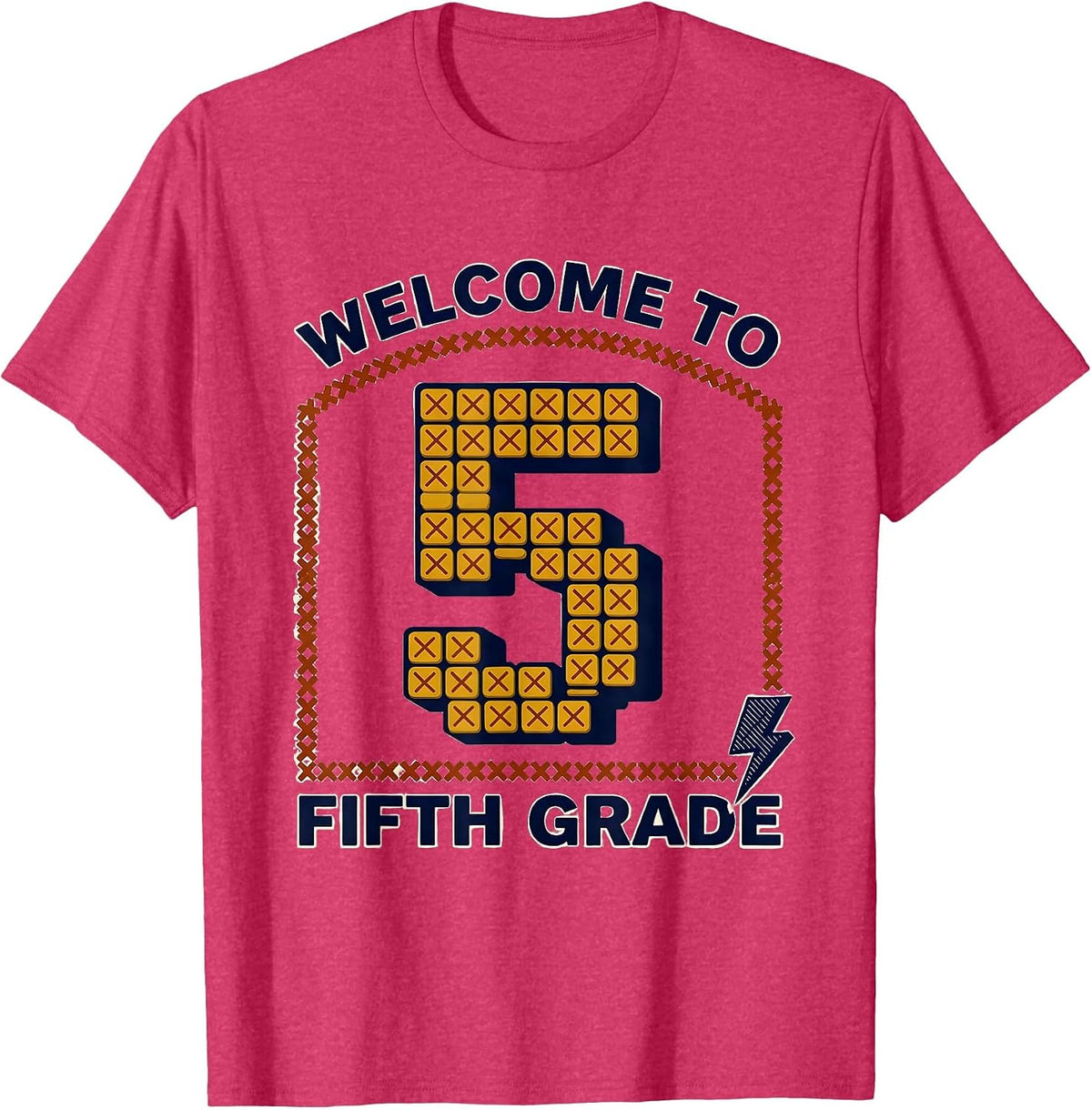 Welcome to Fifth Grade Retro Teacher Lightning Bolt T-Shirt - Red Heather