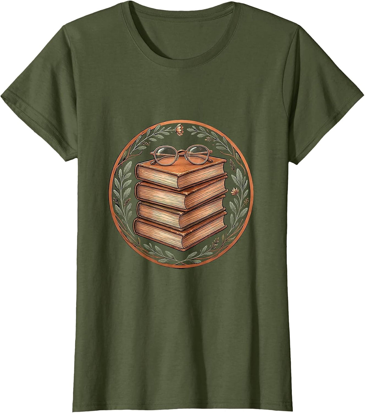 Women's English Teacher Classic Novels Reading Glasses Graphic T-Shirt - Olive Green