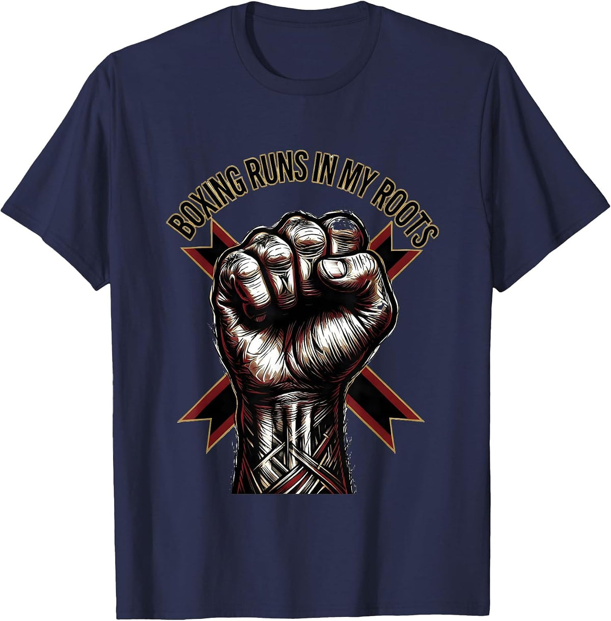 Men's Boxing Runs In My Roots Tattoo Boxing Fan Gift Boxer Pride T-Shirt - Navy Blue