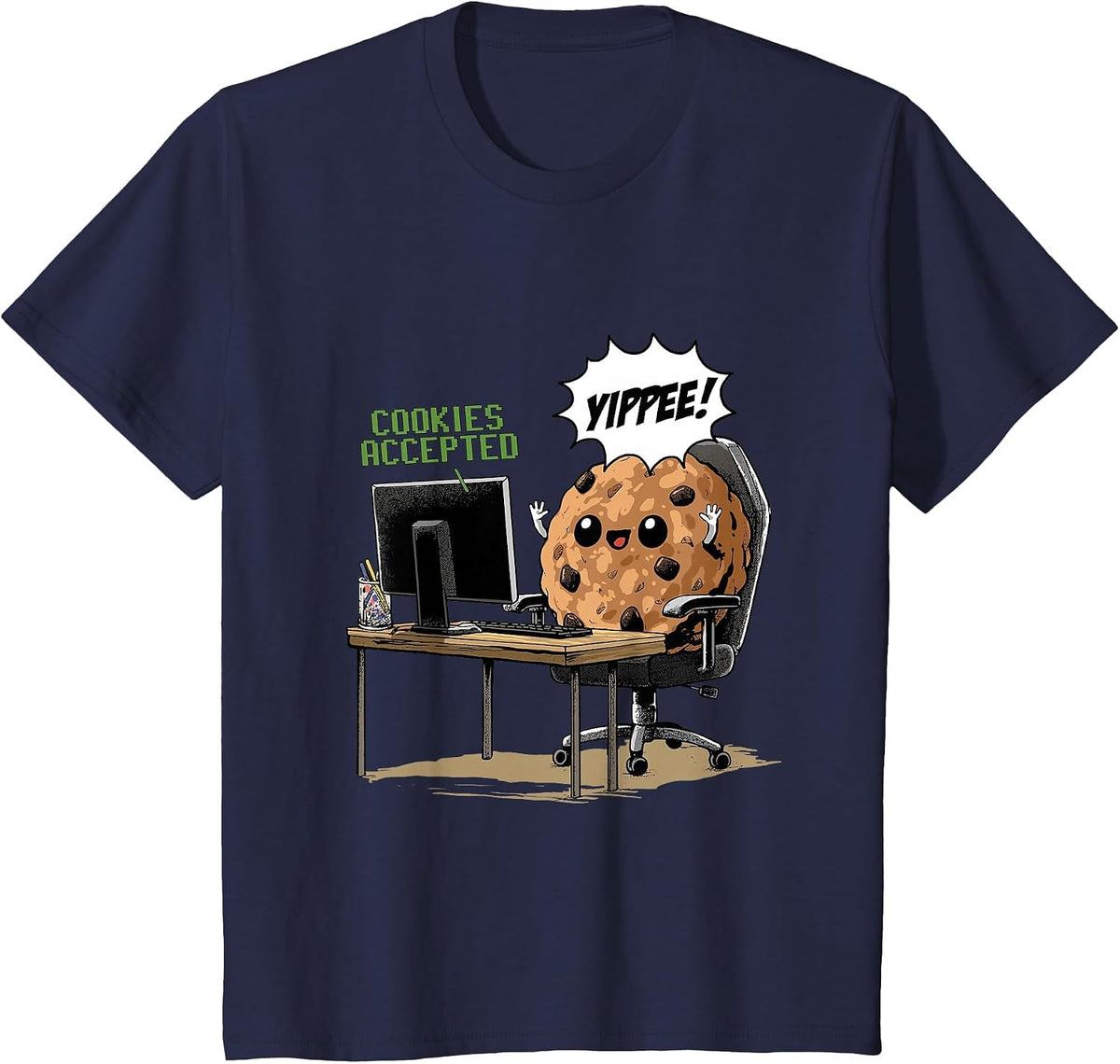 Cookies Accepted Nerd Shirt Funny Computer Internet Coder T-Shirt, Youth, Navy Blue, Large - As Pictured