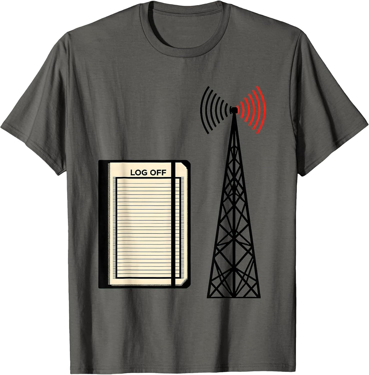 Men's Log Off Geometric Ham Radio Operator Hobbyist Humor T-Shirt - Asphalt Grey