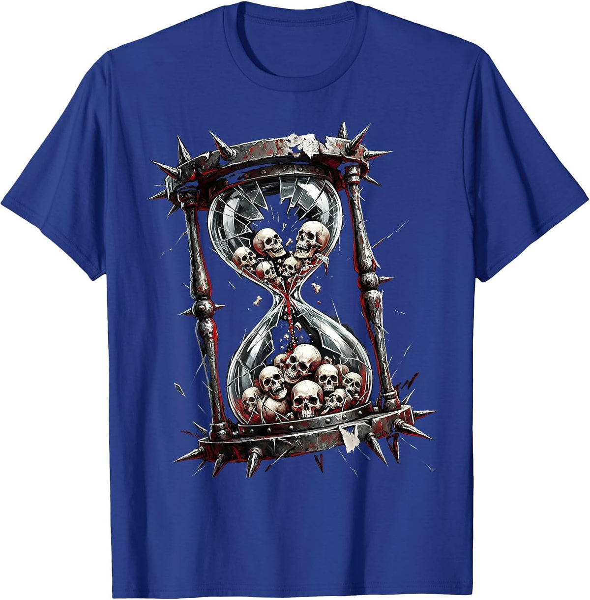 Rock Skull Hourglass Graphic Tee T-Shirt - Royal Blue