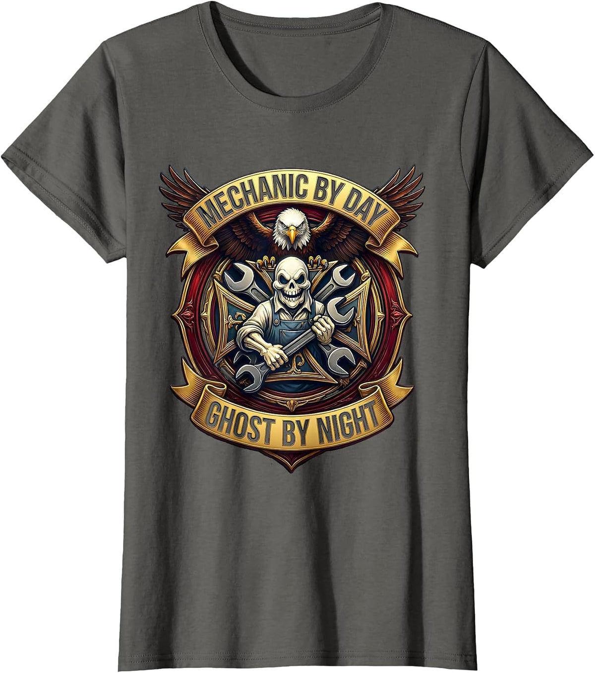 Women's Boo Crew Mechanic Halloween Ghost Design T-Shirt - Asphalt Grey