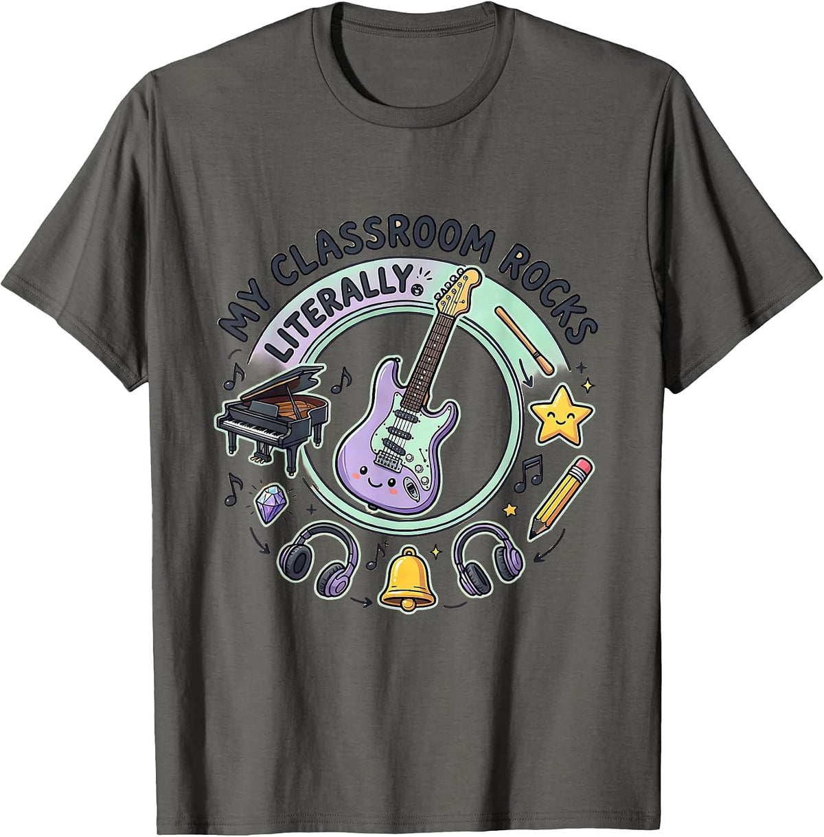My Classroom Rocks Literally Music Teacher Design T-Shirt - Asphalt Grey