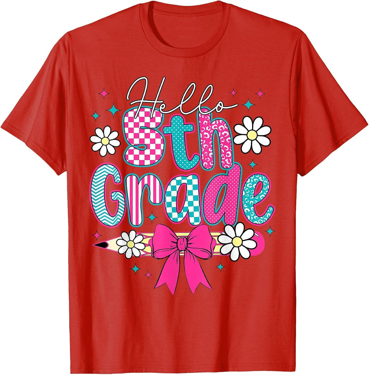 Hello Fifth Grade Team 5th Grade Back to School Boys Girls T-Shirt - Red