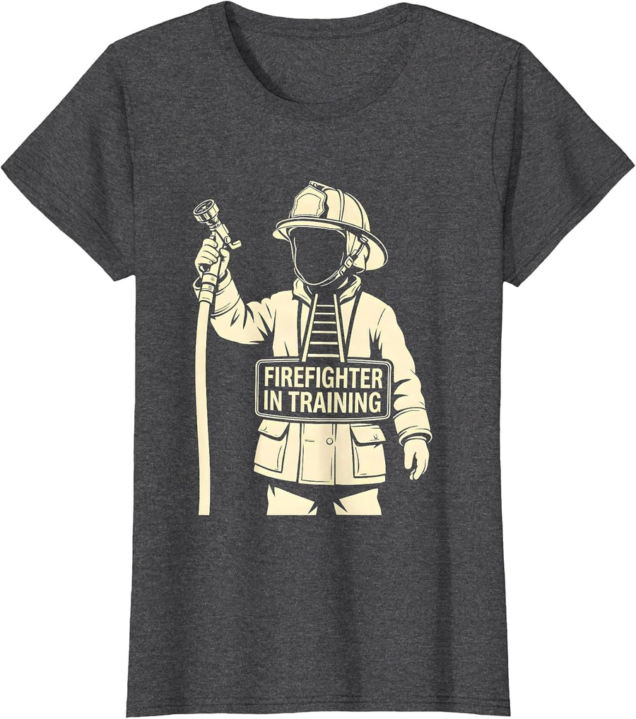 Women's Firefighter In Training Toddler Boy Kids Birthday Party T-Shirt - Dark Heather Grey