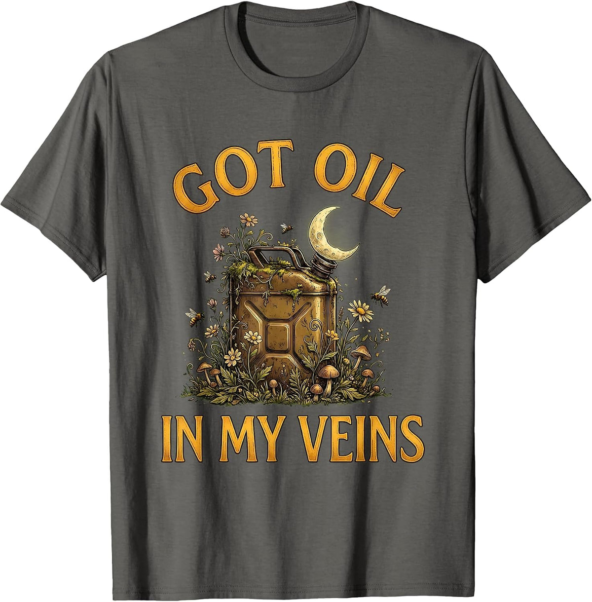 Got Oil In My Veins Mechanic Design T-Shirt - Asphalt Grey