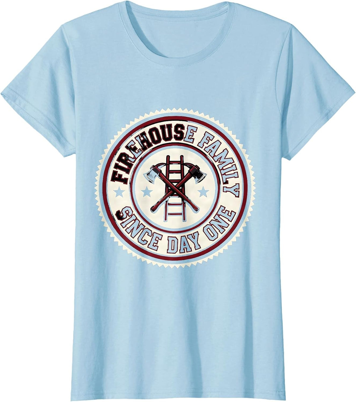 Firehouse Family Since Day One Sports Firefighter Pride T-Shirt - Baby Blue