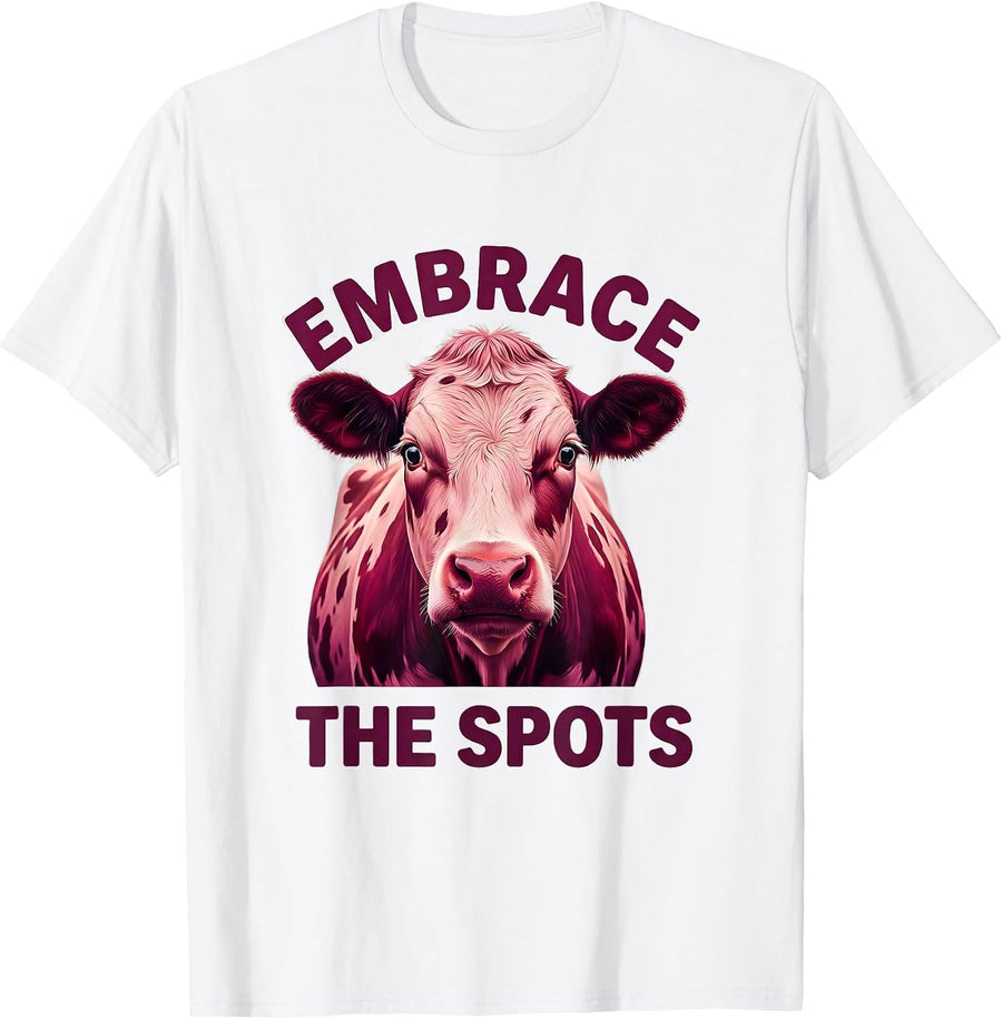 Men's Embrace the Spots Cow Print Graphic Design T-Shirt - White