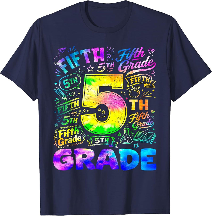 Tie Dye 5th Grade Back to School Fifth Grade Teachers Kids T-Shirt - Navy Blue