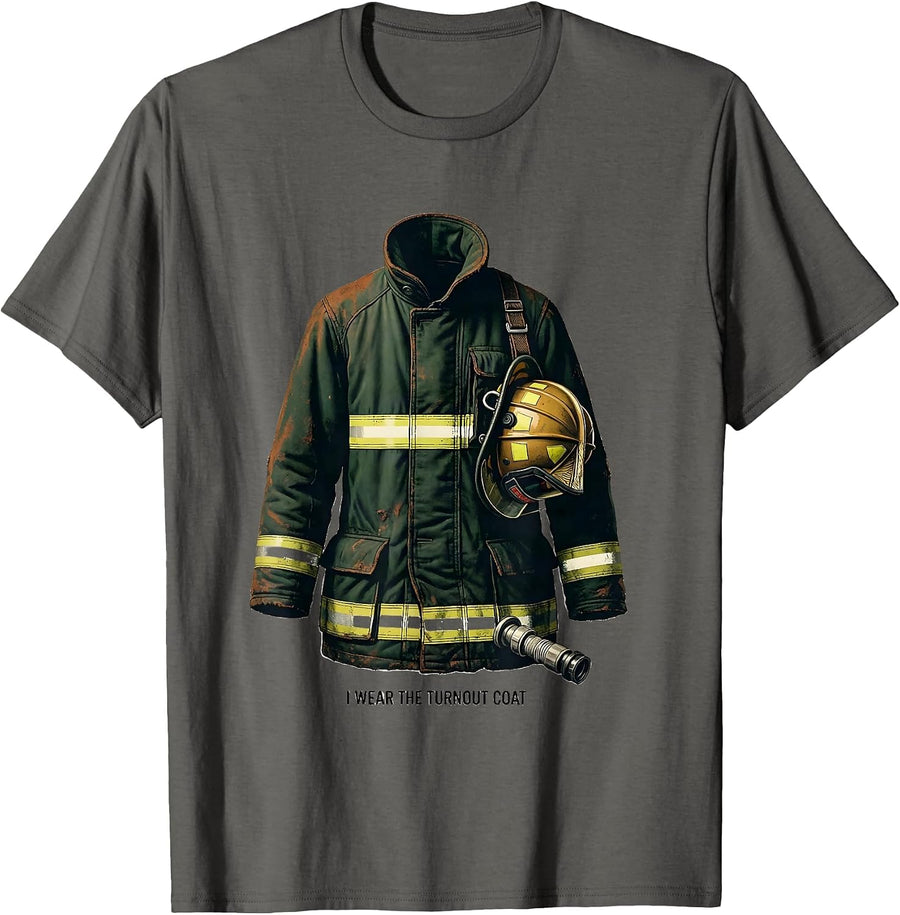 I Wear The Turnout Coat Vintage Firefighter Pride Memorial T-Shirt - Asphalt Grey
