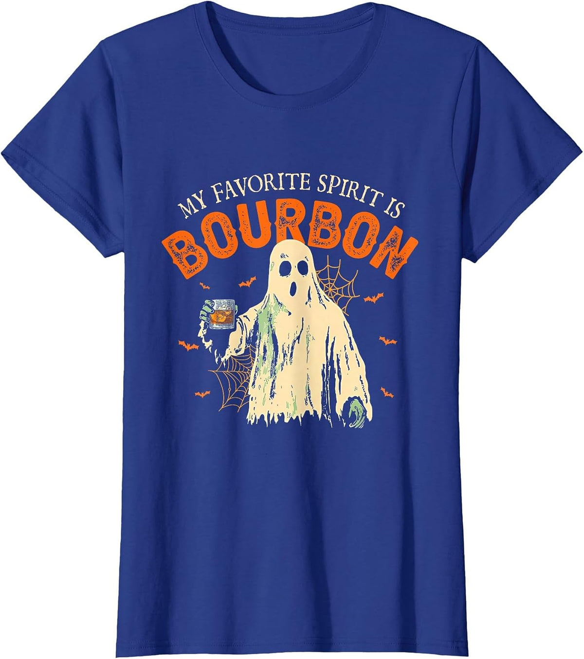 My Favorite Spirit is Bourbon Funny Ghost Halloween Costume T-Shirt - Royal Blue
