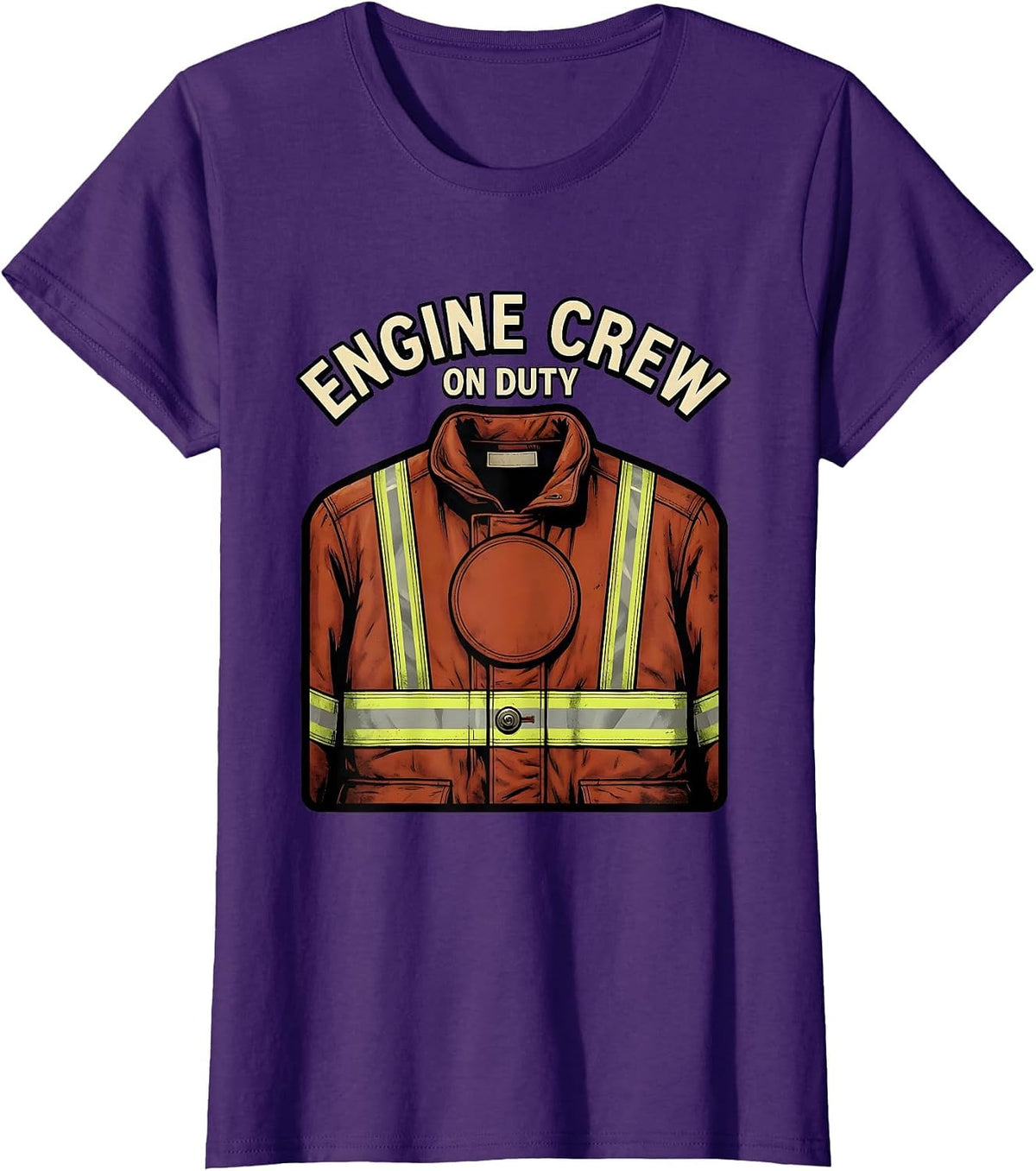 Women's ENGINE CREW ON DUTY Vintage Firefighter Humor Fireman Gift T-Shirt - Purple