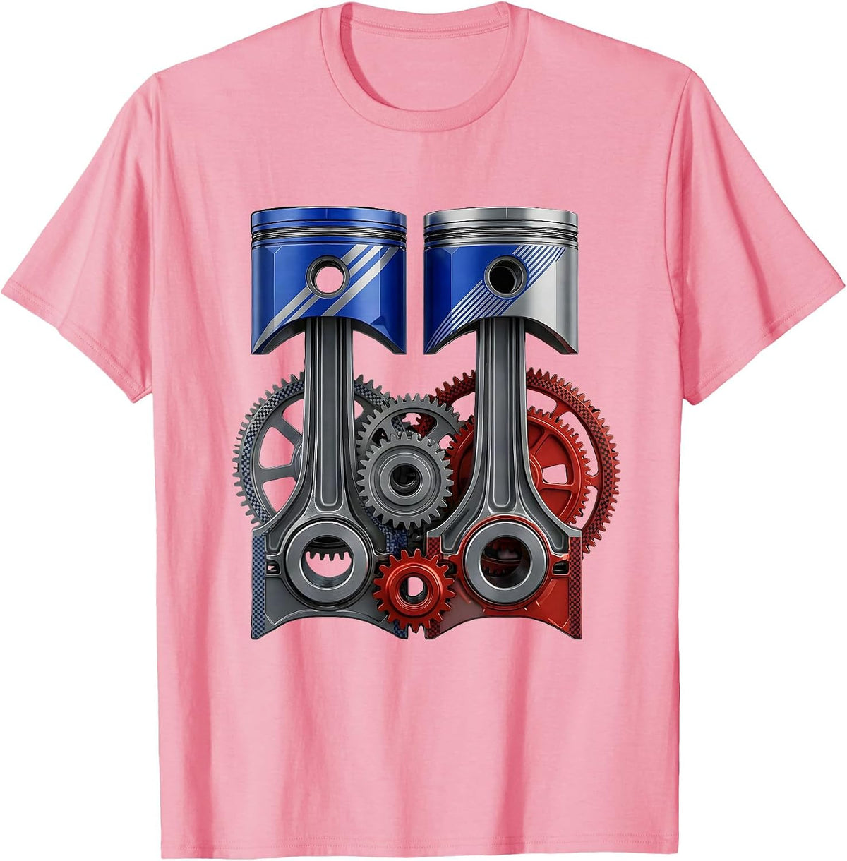 Men's Engine Pistons and Gears Mechanical Cross-Section T-Shirt - Pink