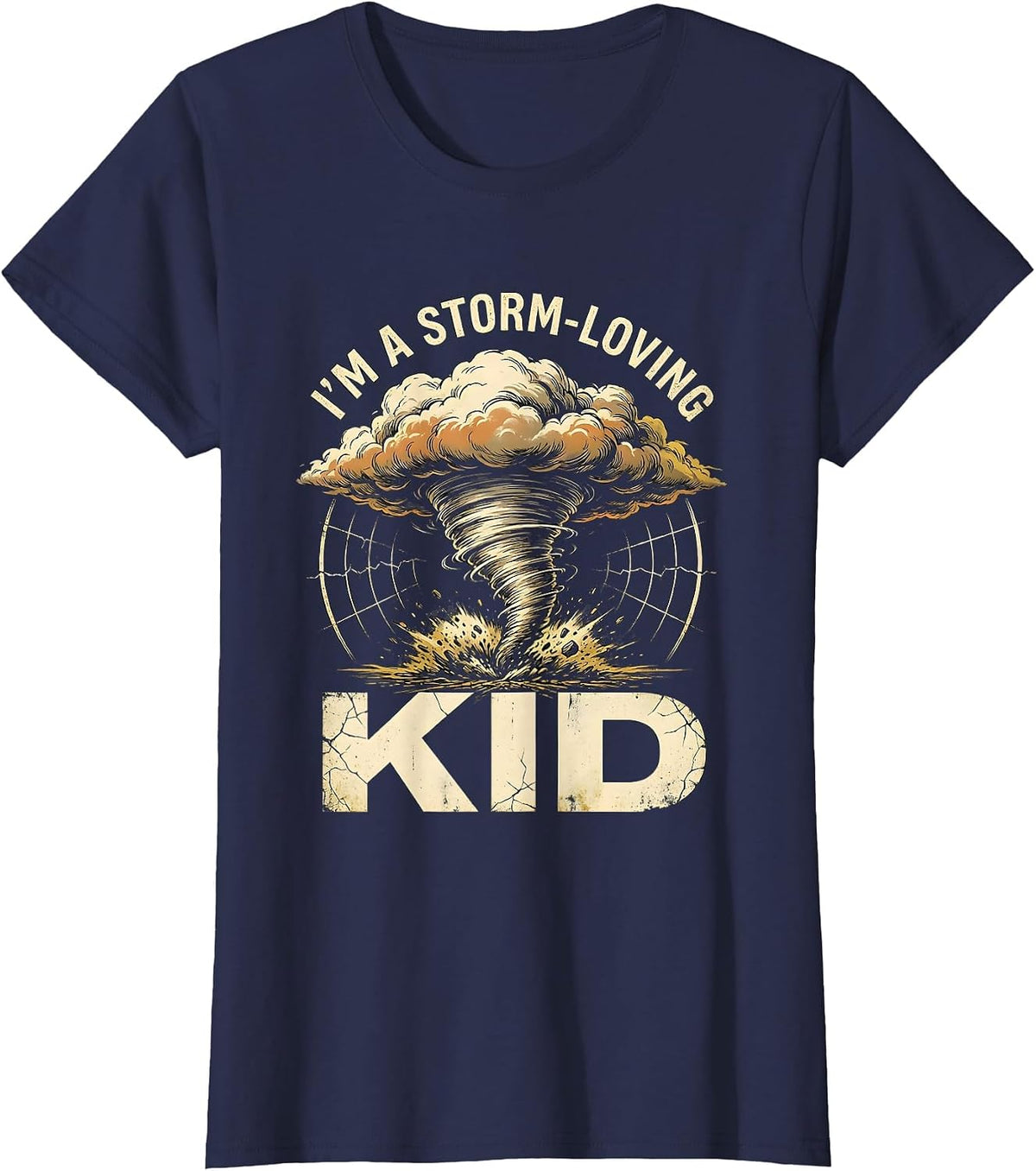 Women's I'm A Storm-Loving Kid Distressed Tornado Chaser Weather T-Shirt - Navy Blue