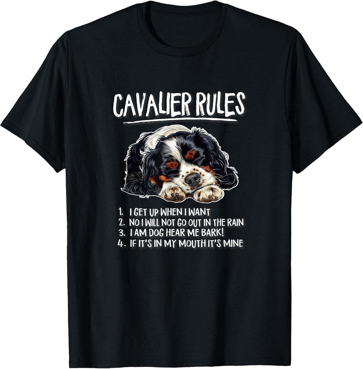 Nap Rules Tricolor Cavalier King Charles Spaniel Dog Lover T-Shirt - Black