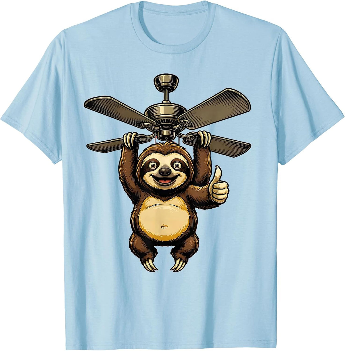 Men's Funny Sloth Hanging From Ceiling Fan Graphic T-Shirt - Baby Blue