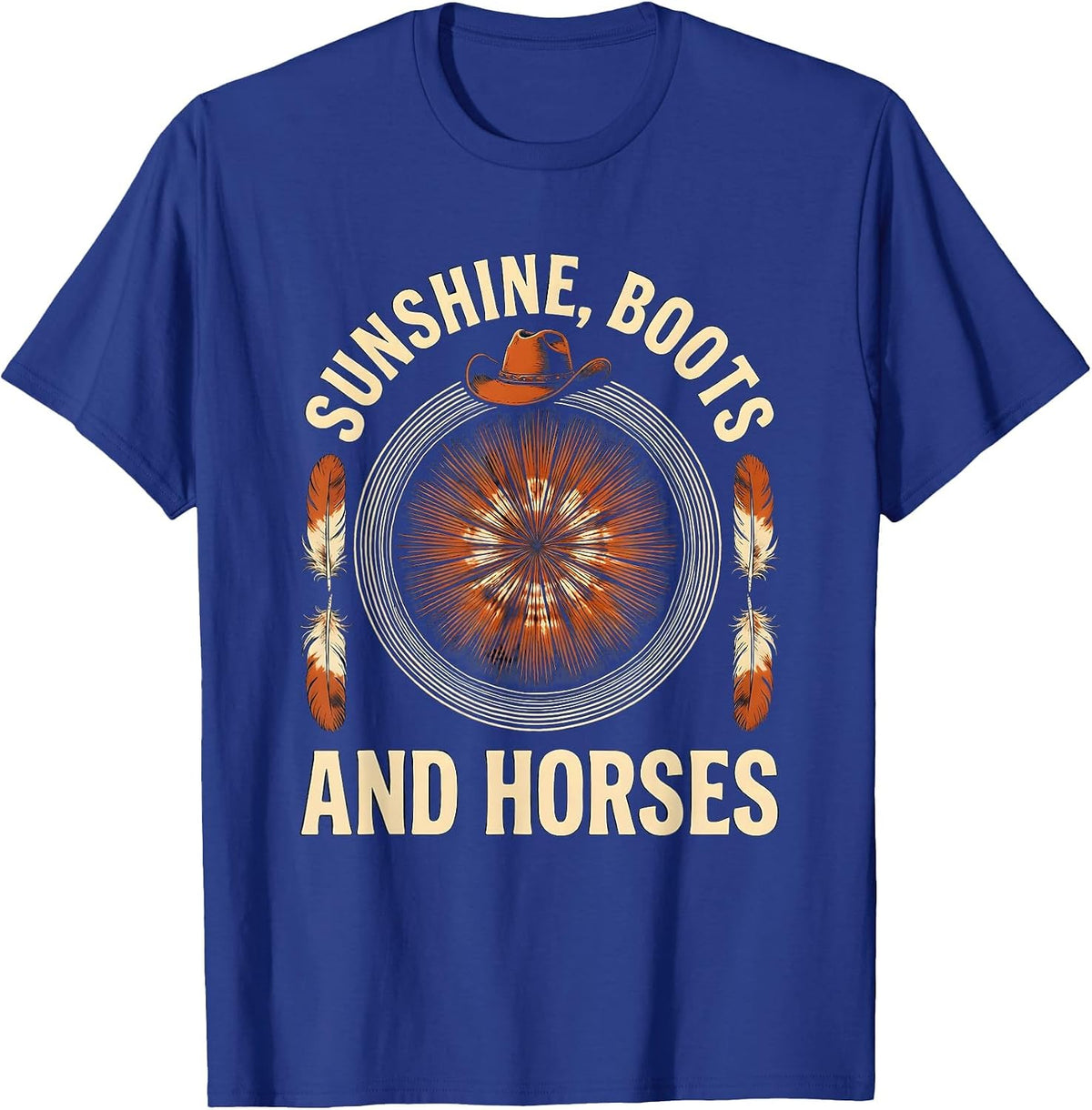 Men's Sunshine Boots and Horses Cowgirl Design T-Shirt - Royal Blue