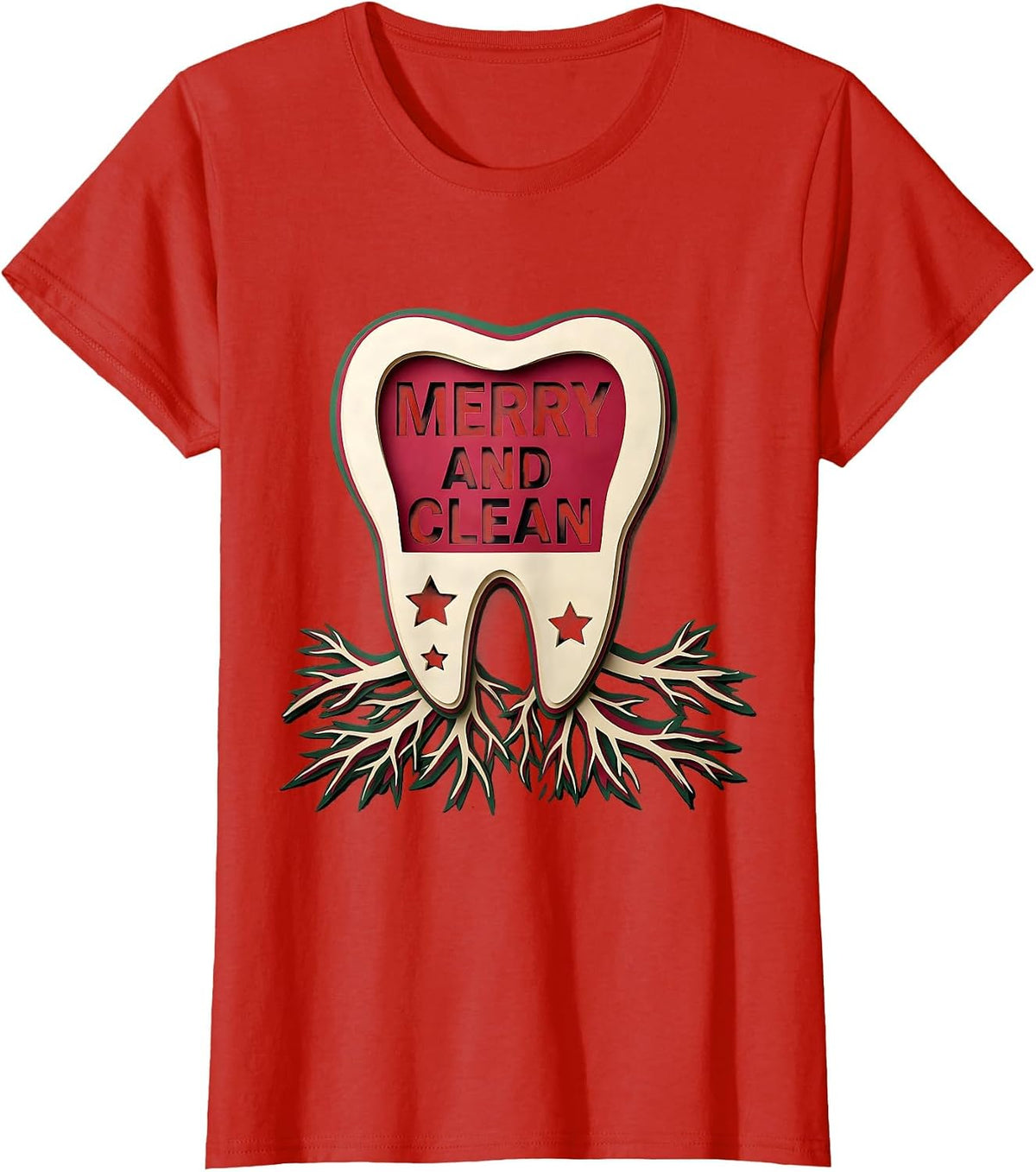 Merry and Clean Funny Dental Christmas Dentist Dental T-Shirt - Red