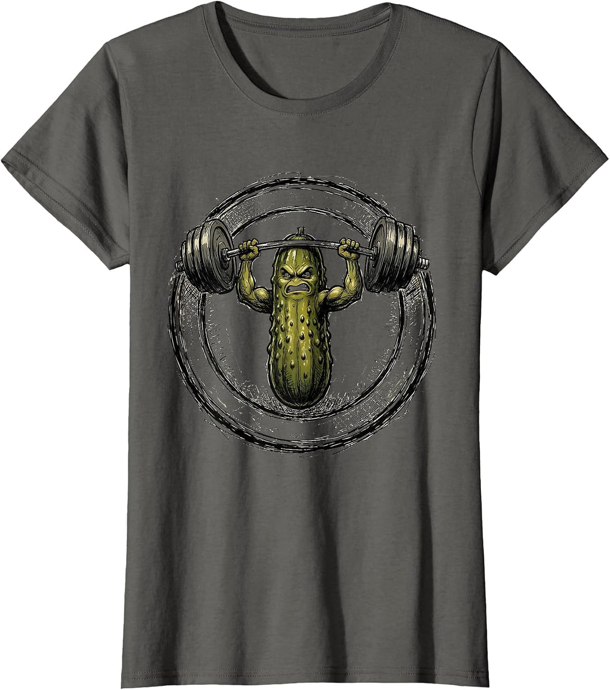 Women's Pickle Powerlifter Funny Weightlifting Graphic T-Shirt - Asphalt Grey