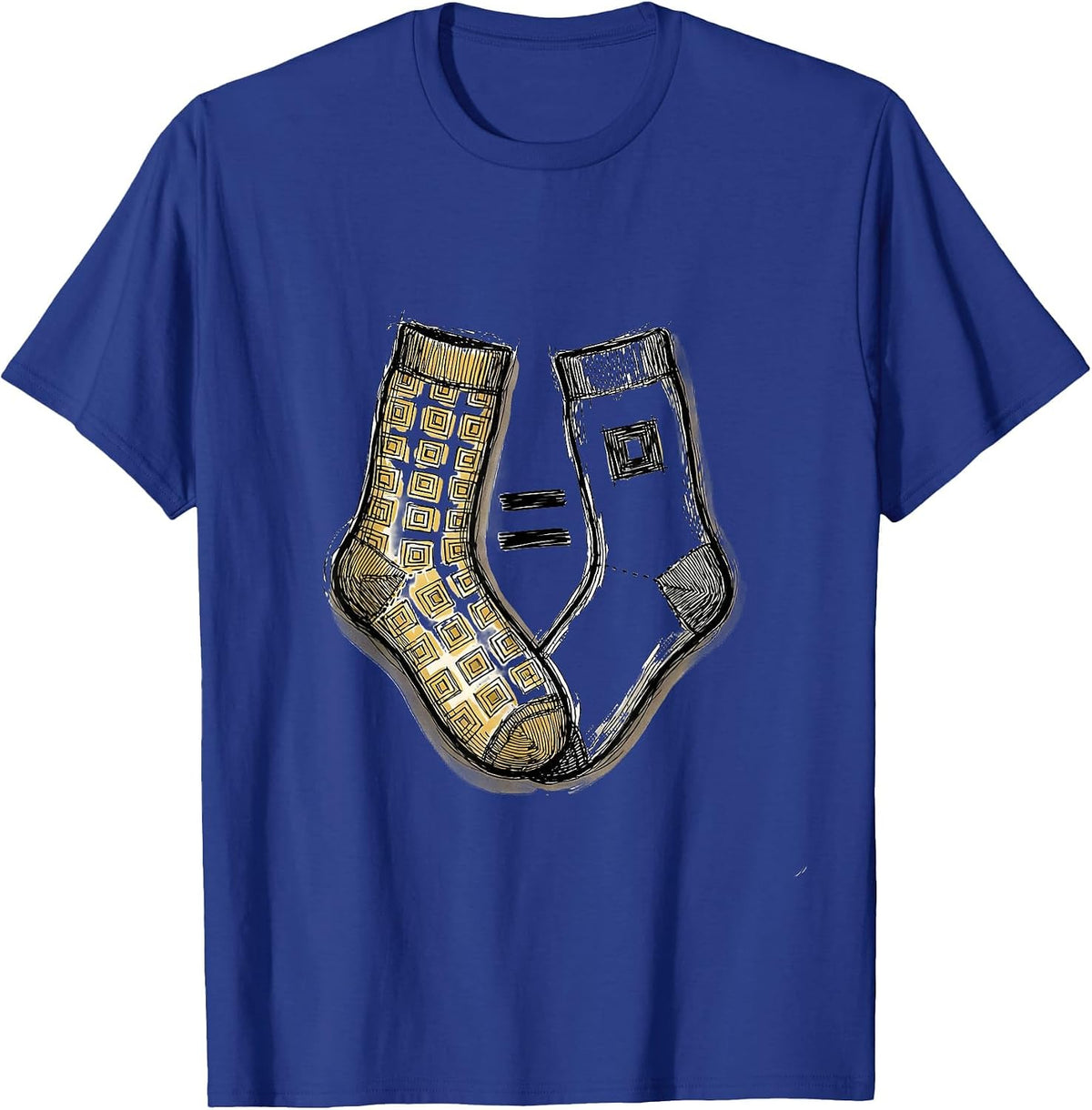 Men's Hand-Sketched Mismatched Socks Subtraction Math Teacher T-Shirt - Royal Blue