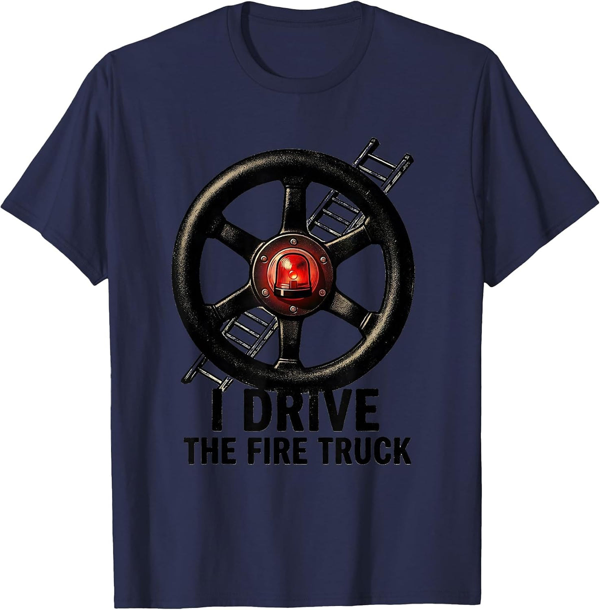 I Drive The Fire Truck Cute Toddler Boy Firefighter Birthday T-Shirt - Navy Blue
