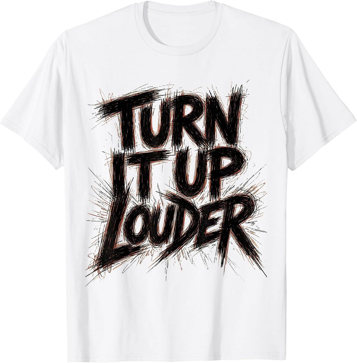 Men's Turn It Up Louder Metal Band Graphic Design T-Shirt - White