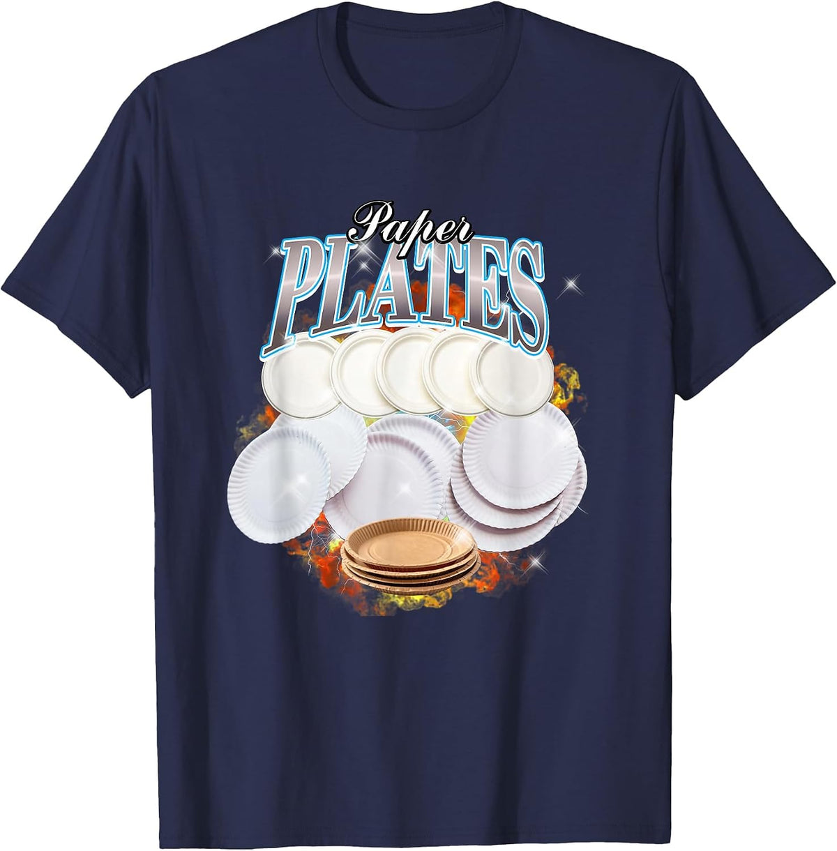 Thanksgiving Paper Plates Bootleg 90's Rap Rock Vintage T-Shirt - Navy Blue