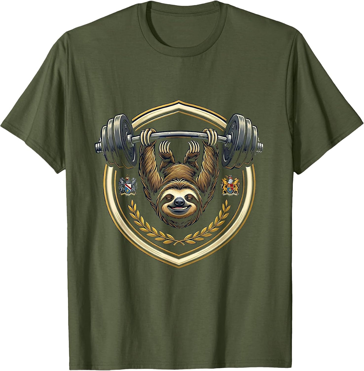 Funny Sloth Gym Barbell Lifting Workout Humor T-Shirt - Olive Green