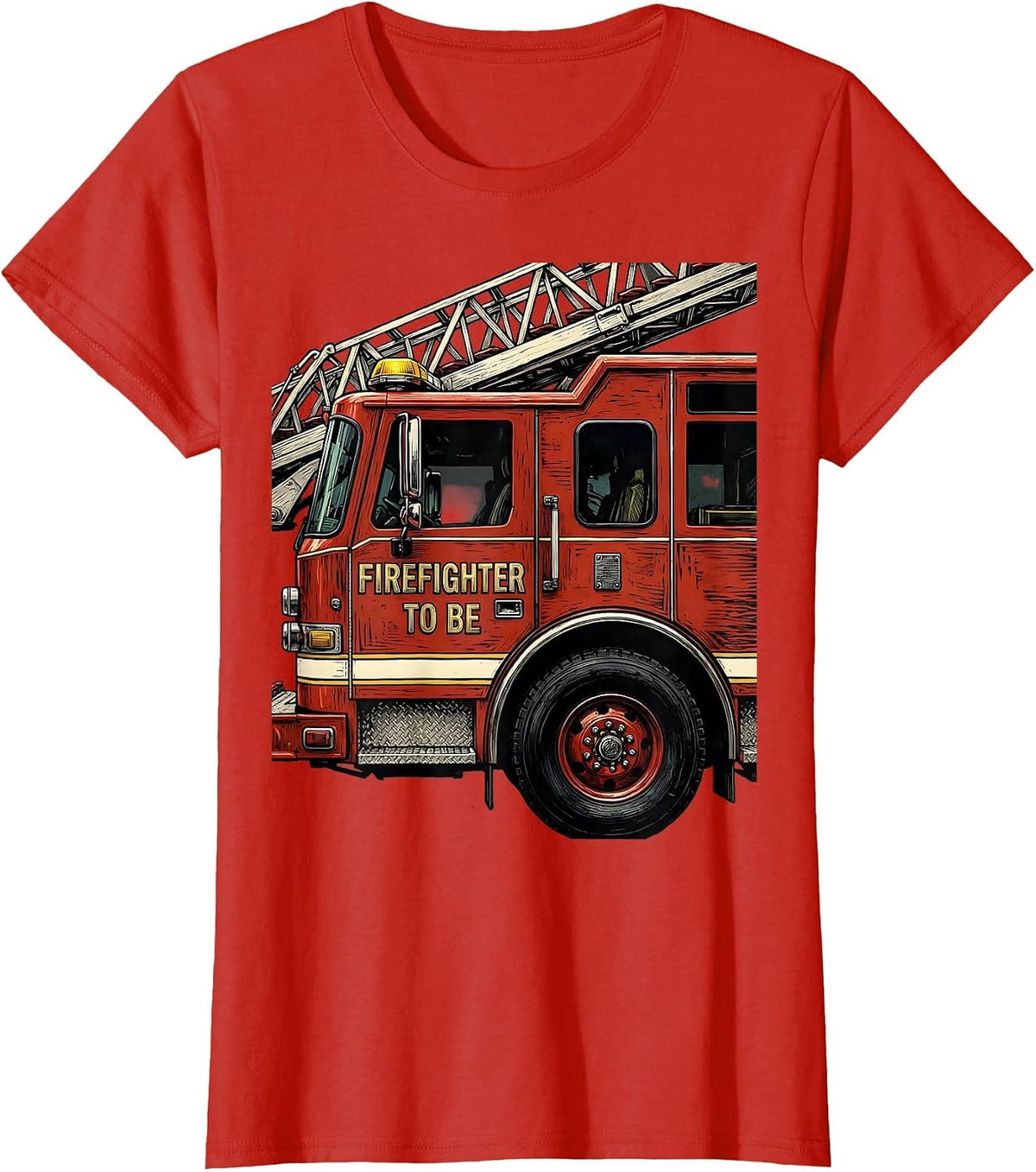 Firefighter To Be Linocut Fire Truck Toddler Future T-Shirt - Red