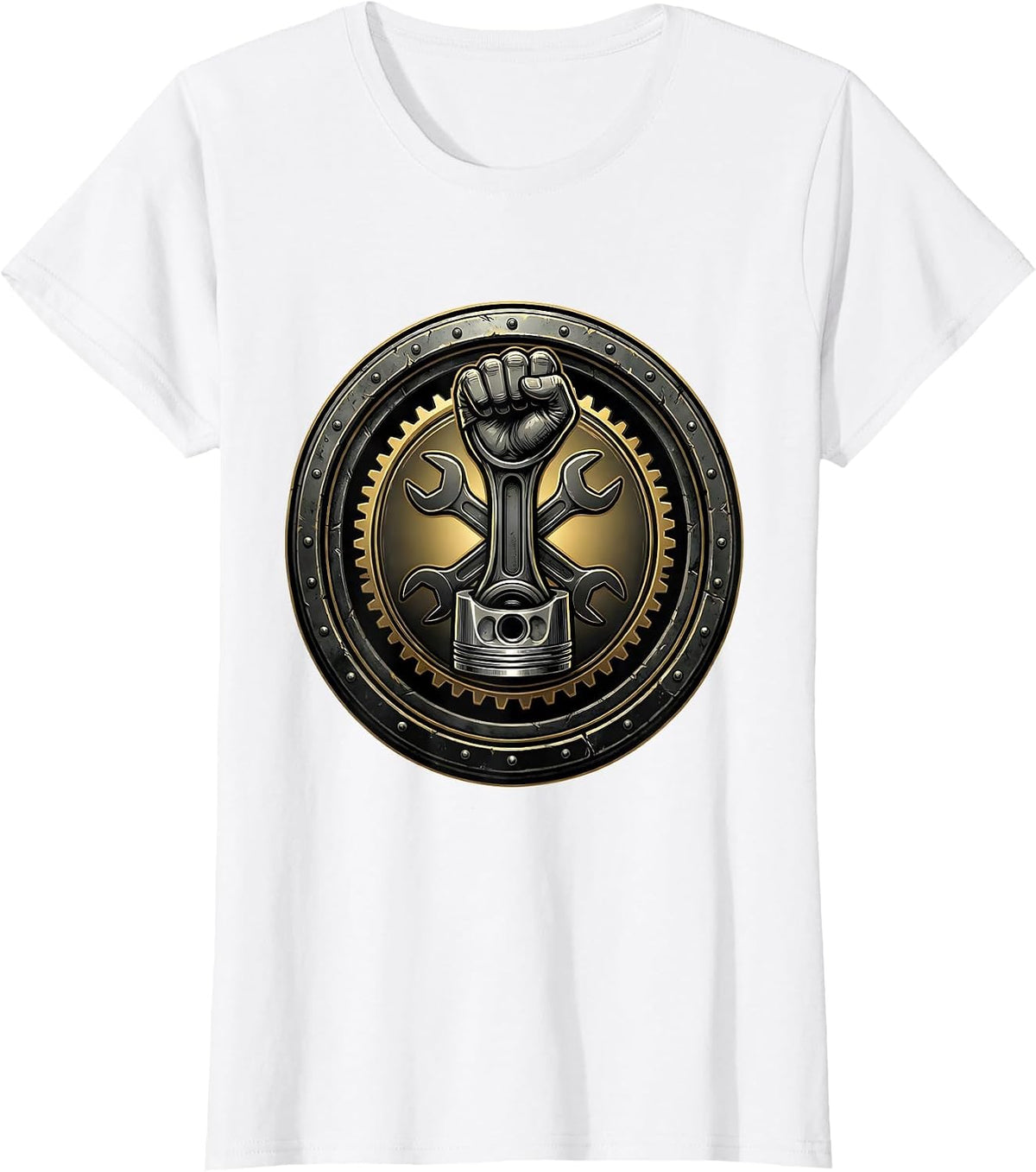 Women's Piston Fist Power Engine Mechanic Graphic T-Shirt - White