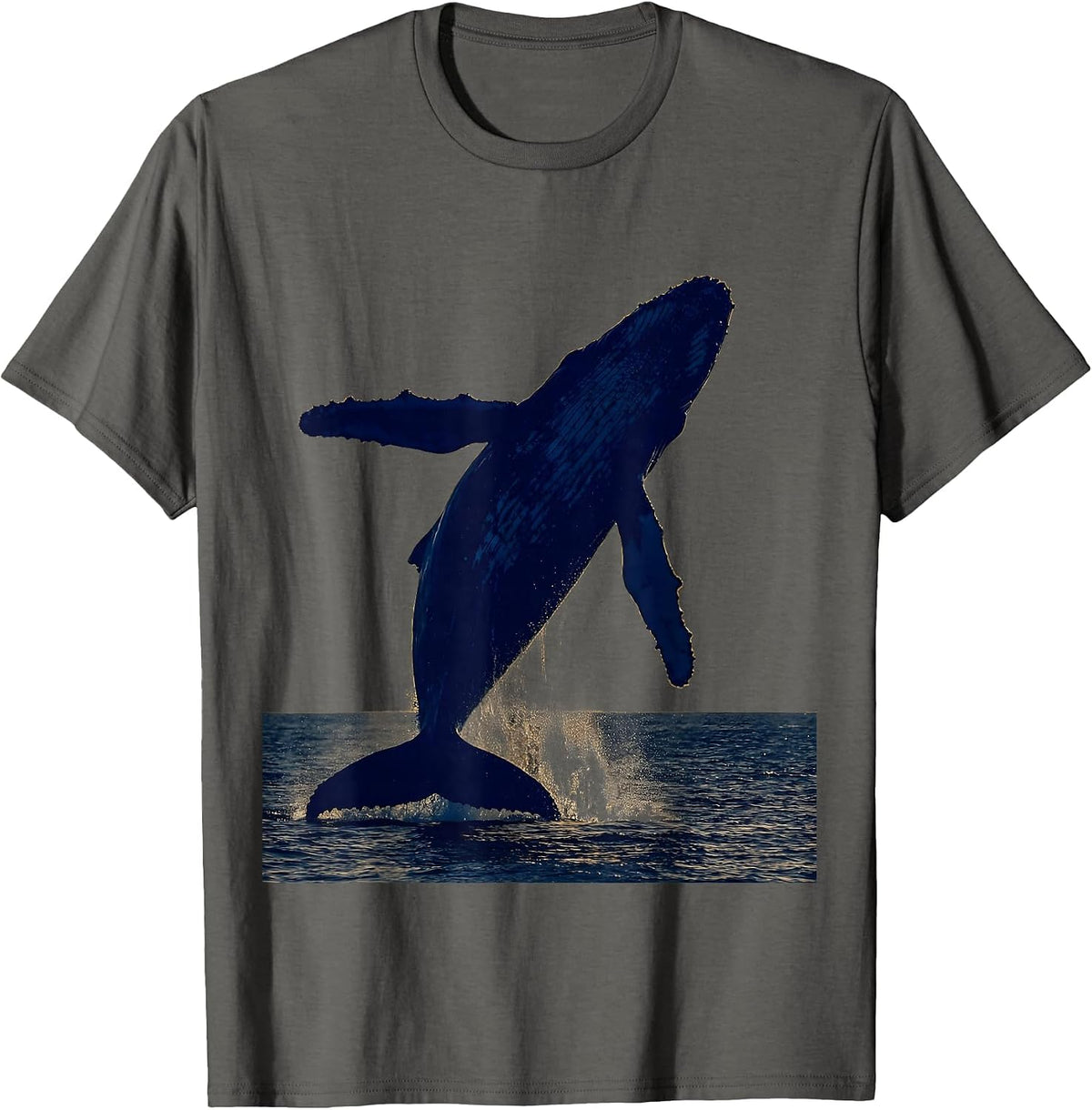 Cape Cod Humpback Whale Breaching at Sunset T-Shirt - Asphalt Grey