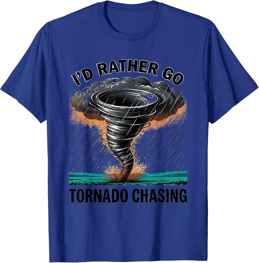 I'd Rather Go Tornado Chasing Risograph Storm Chaser T-Shirt - Royal Blue