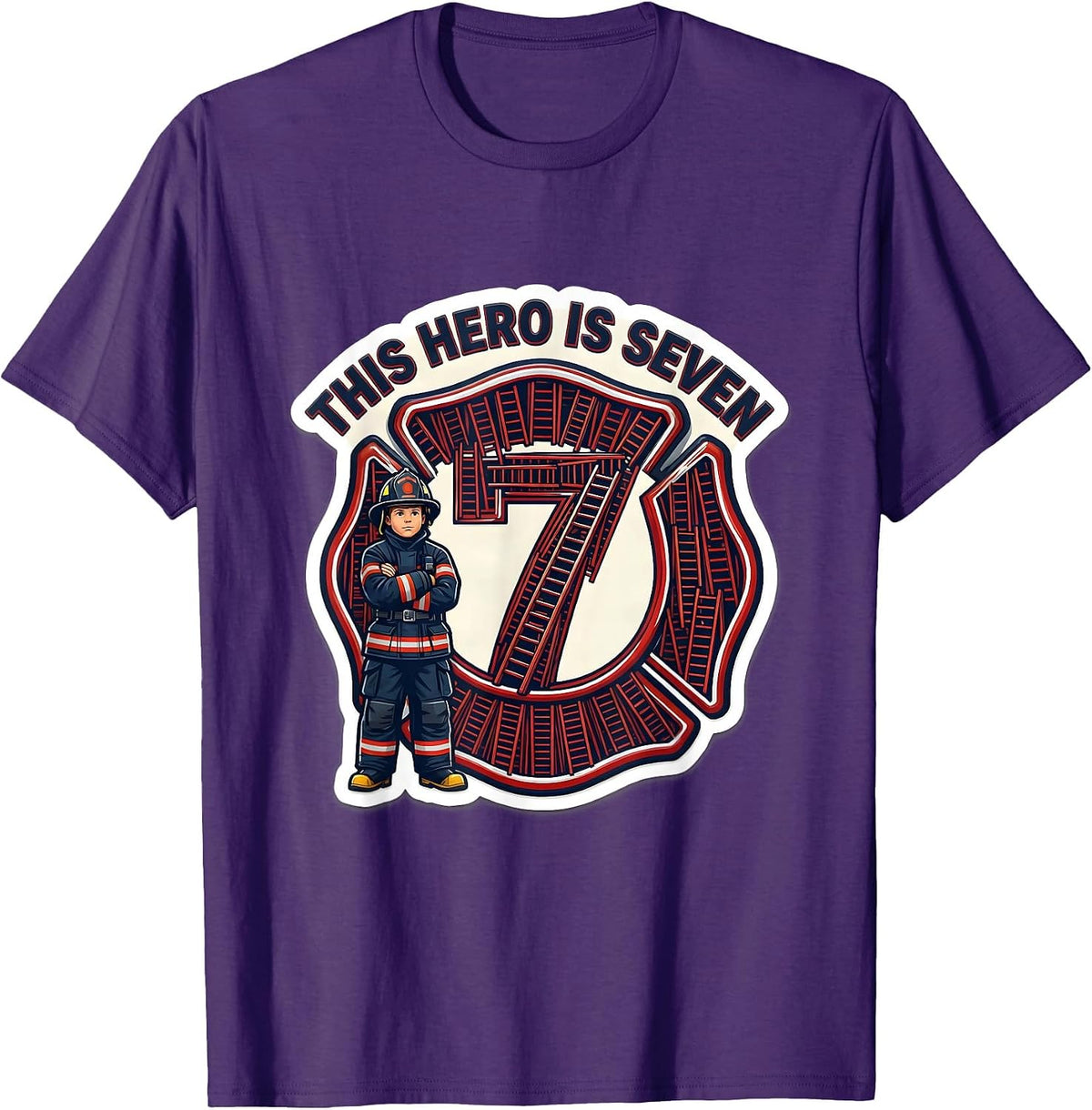 Men's This Hero Is Seven Cute Fire Truck Toddler Firefighter T-Shirt - Purple
