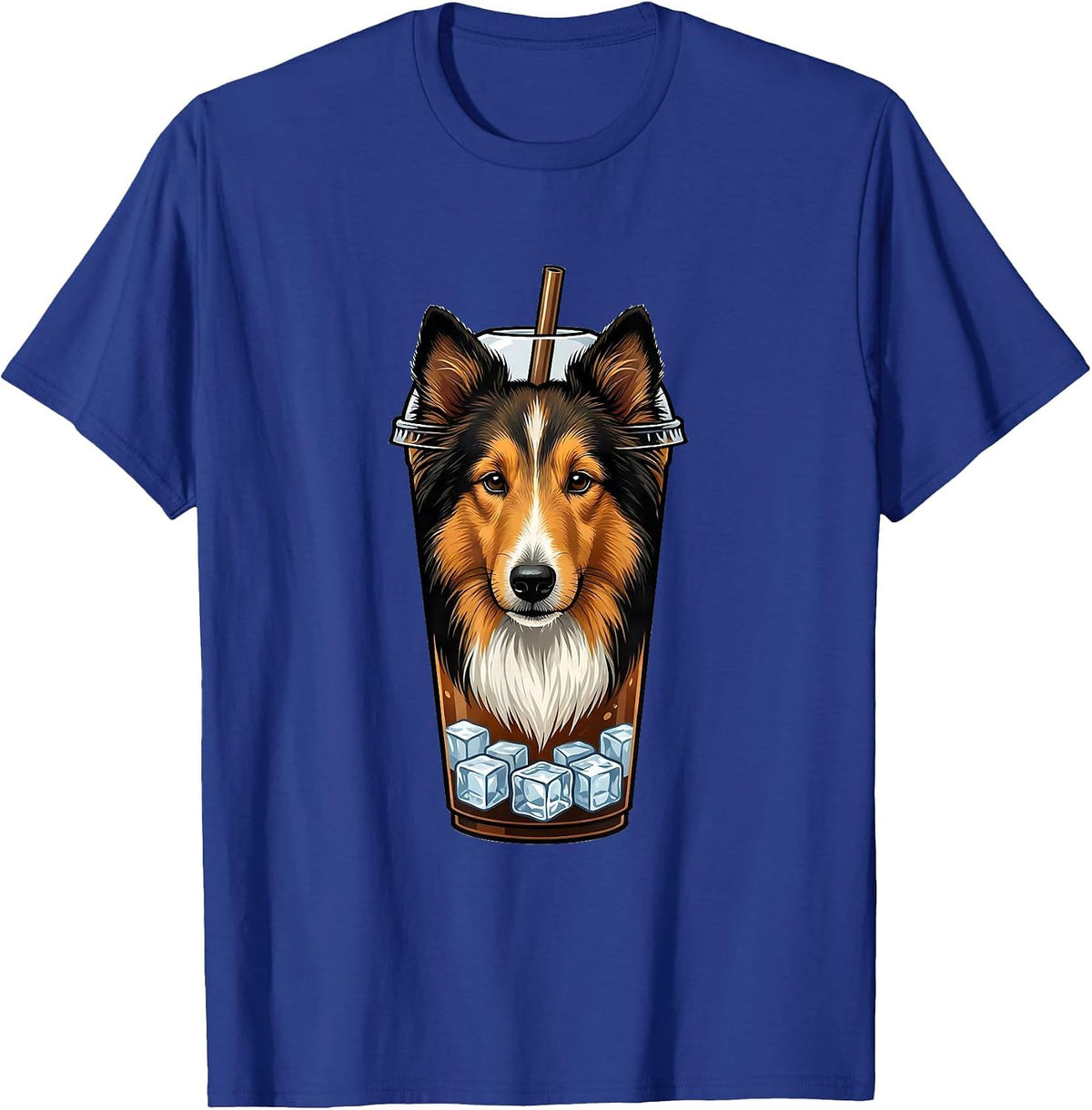 Men's Iced Coffee Shetland Sheepdog Dog Lover Meme Humor T-Shirt - Royal Blue