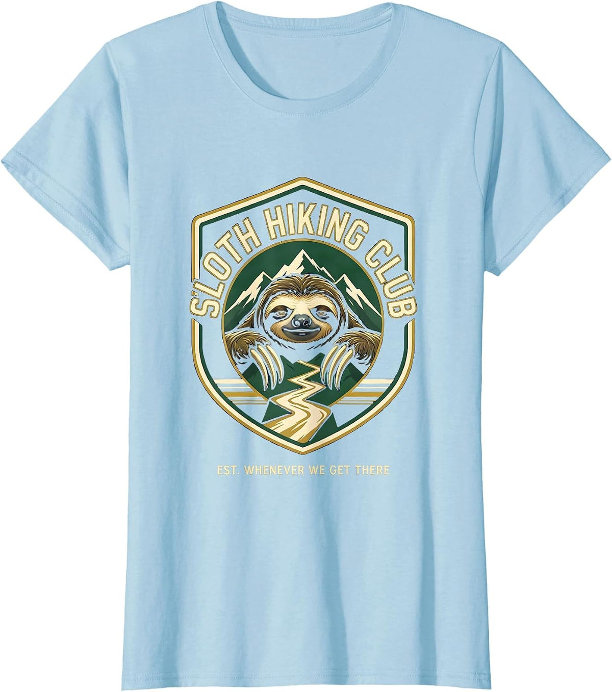Women's Sloth Hiking Club Est. Whenever We Get There Funny T-Shirt - Baby Blue