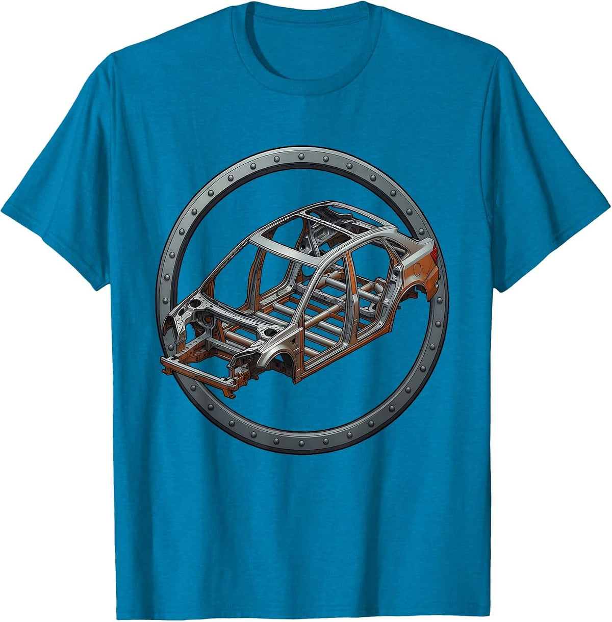 Car Skeleton Bare Frame Blueprint Graphic T-Shirt - Sapphire Blue