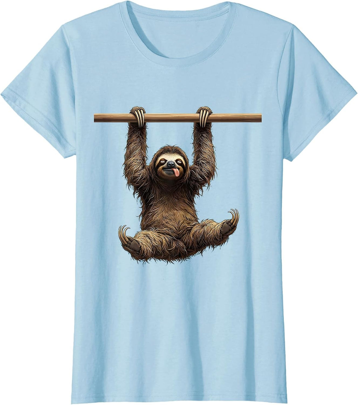 Exhausted Sloth Pull-Up Bar Funny Workout Graphic T-Shirt - Baby Blue