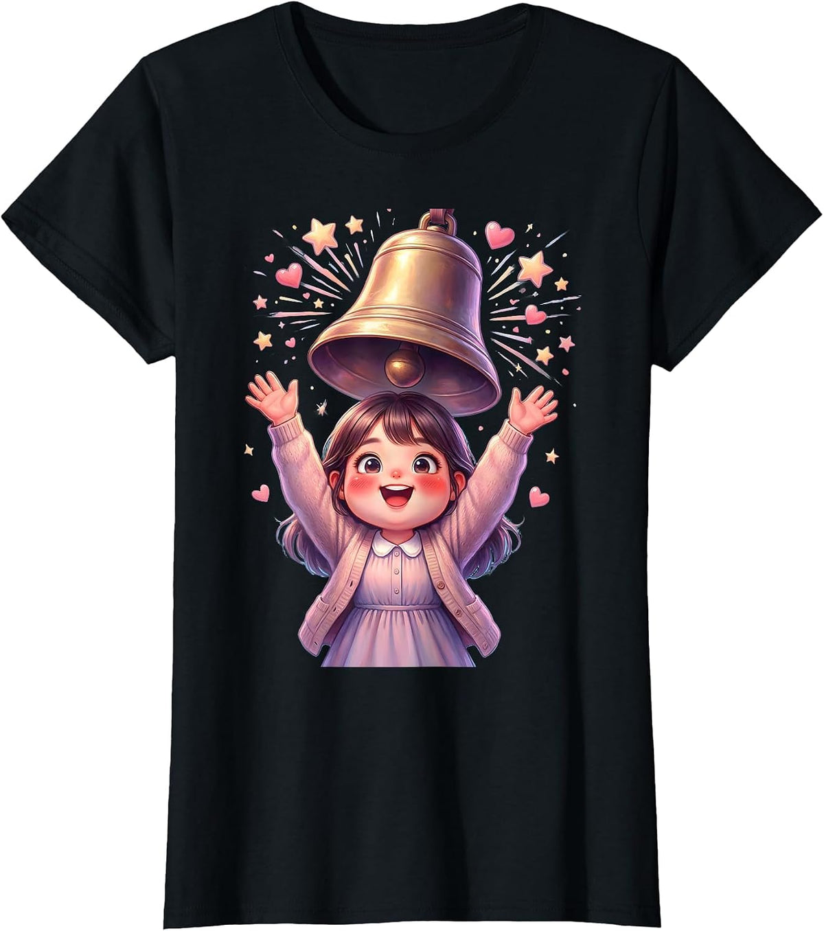 Elementary Teacher Ringing School Bell Illustration T-Shirt - Black