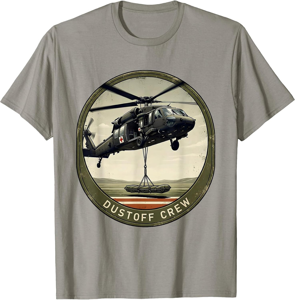 Men's Dustoff Crew Vintage Military Helicopter Pilot Veteran T-Shirt - Slate Grey