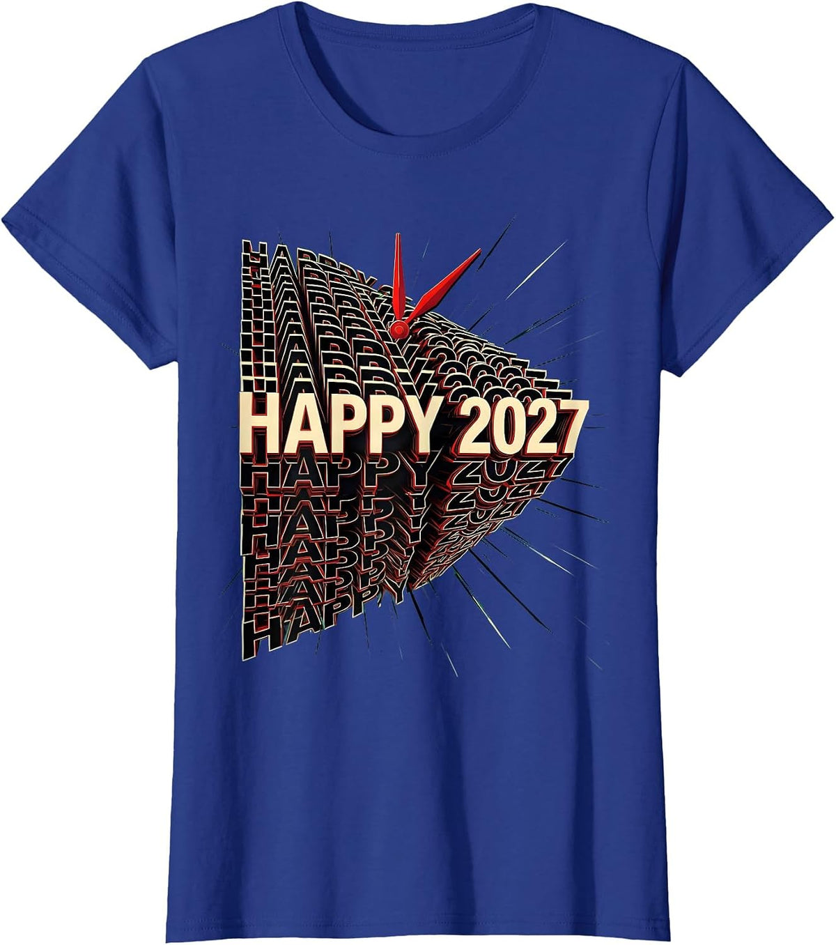 Women's Happy 2027 Futurist Dynamism Party Countdown Novelty T-Shirt - Royal Blue