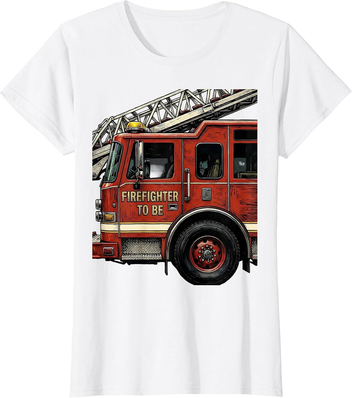 Firefighter To Be Linocut Fire Truck Toddler Future T-Shirt - White