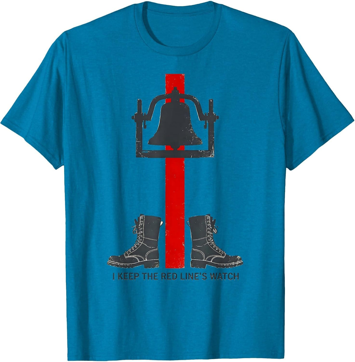 I Keep The Red Line's Watch Vintage Firefighter Christmas T-Shirt - Sapphire Blue