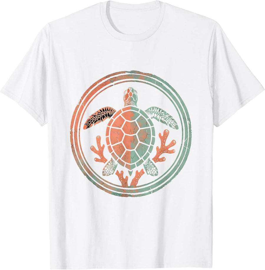 Men's Gulf of Mexico Sea Turtle Coral Reef Illustration T-Shirt - White