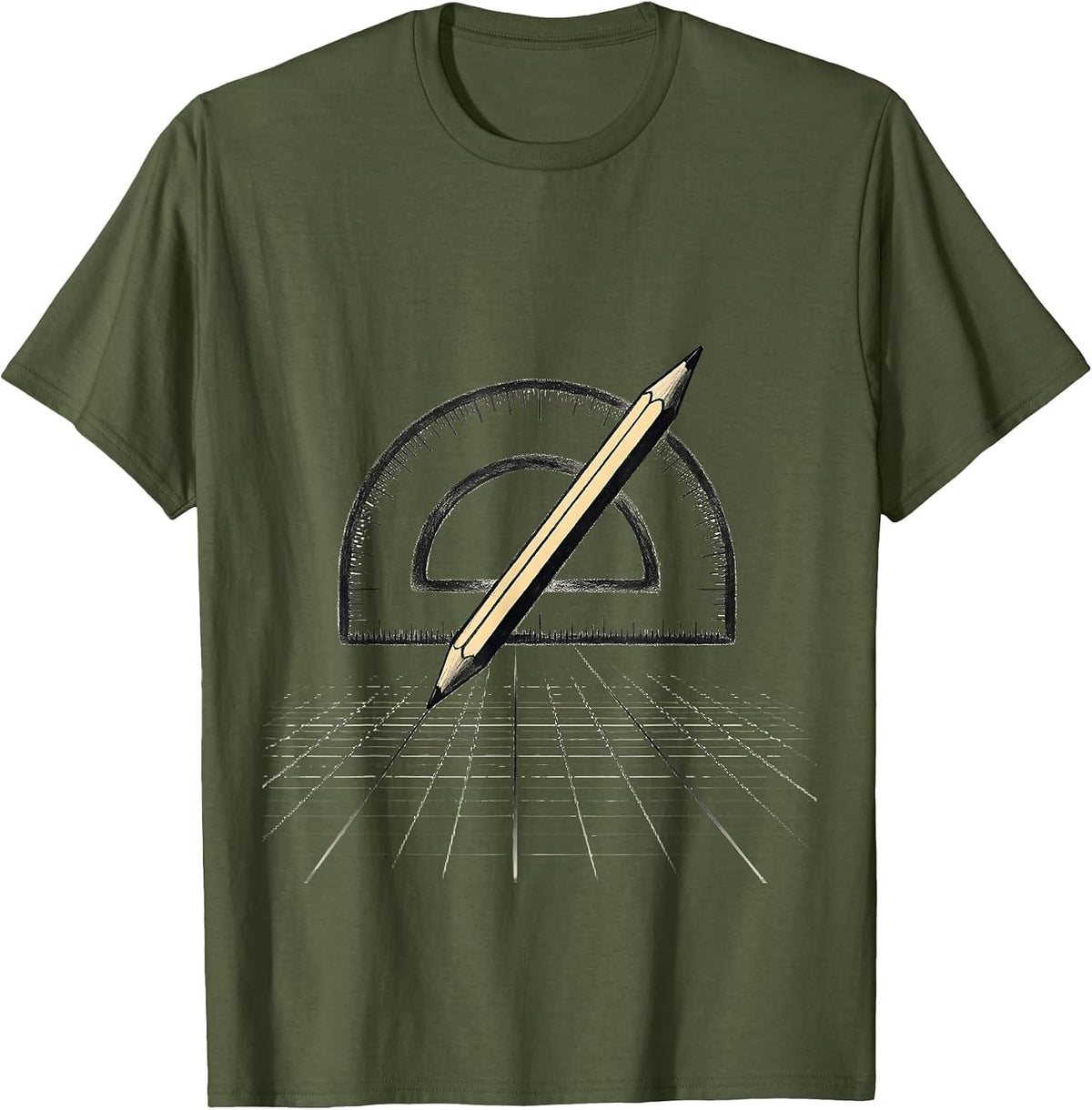 Men's Teacher Math Geometry Protractor Pencil Graph Design T-Shirt - Olive Green
