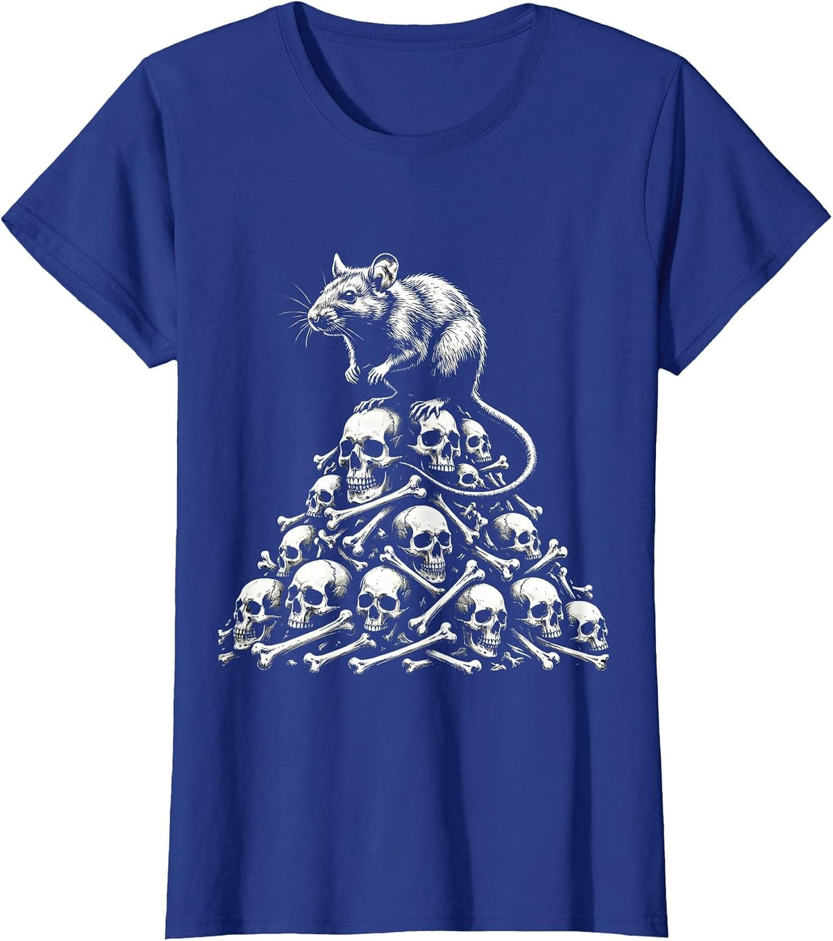 Women's Spooky Rat on Bones Gothic Illustration T-Shirt - Royal Blue